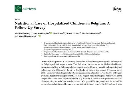 Nutritionele aanpak van gehospitaliseerde kinderen in België